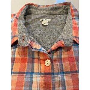 L.L.Bean Blue Orange Coral Plaid Gray Fleece-Lined Button Up Shirt Women's 2X
